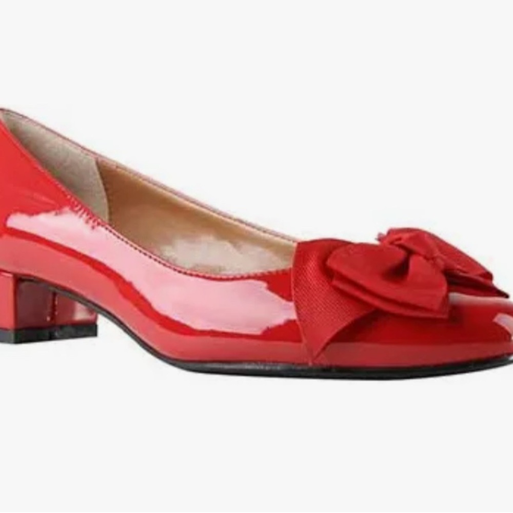 J RENEE WOMENS RED PATENT LEATHER W/ BOW PUMP HEEL CAMEO SHOE 10W NIB
